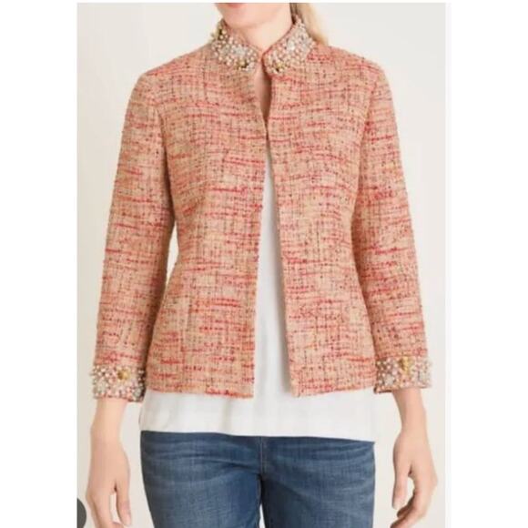Chico’s Embellished Collar Cuff Tweed Jacket Multicolor Plaid Women’s Size Large - Picture 4 of 16